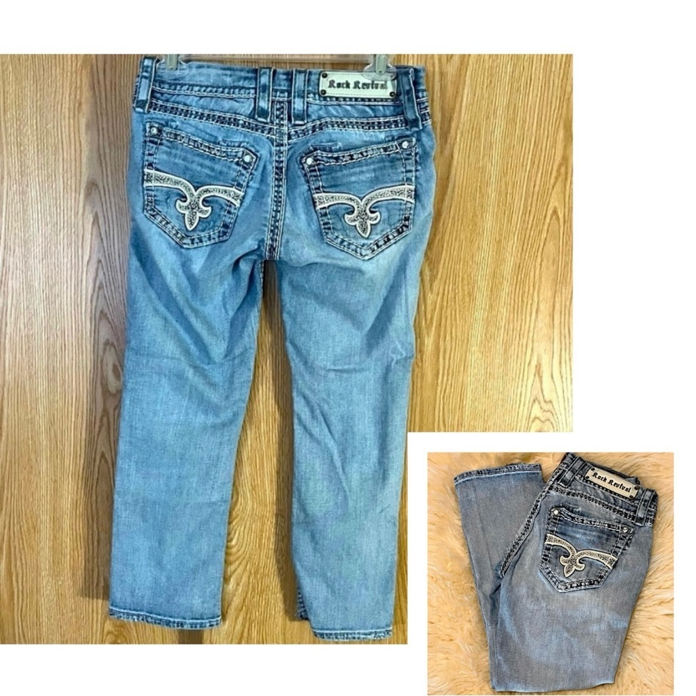 Rock Revival Ella Capri Embroidered Sequined Blue Jeans